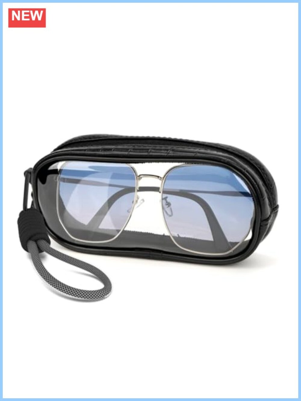 Oversized Vegan Leather Sunglasses Pouch with Hand Strap